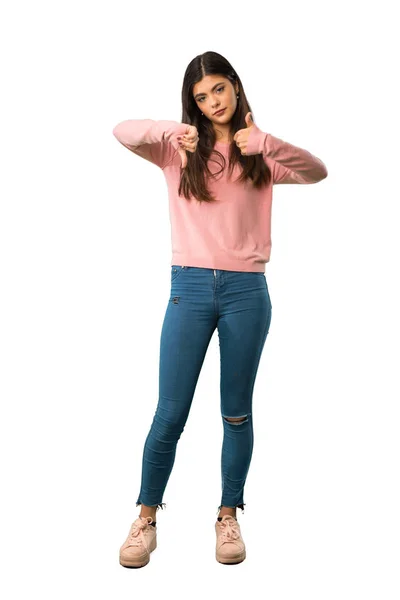 Eine Ganzkörperaufnahme Eines Teenagermädchens Mit Rosa Hemd Das Ein Gutes — Stockfoto