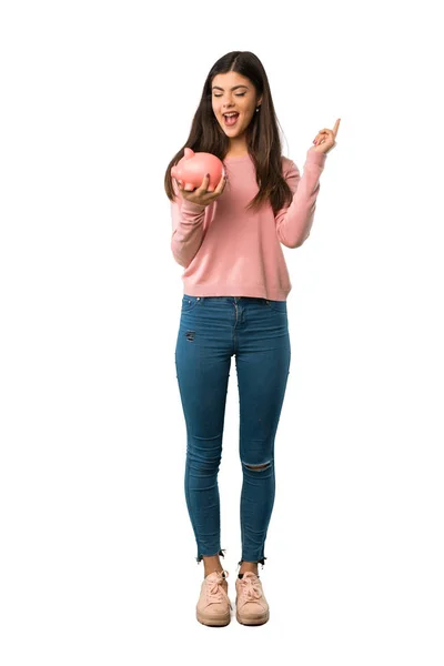 Eine Ganzkörperaufnahme Eines Teenagers Mit Rosa Hemd Der Überrascht Wird — Stockfoto