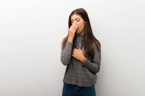 Teenager Mädchen Auf Isoliertem Weißen Rücken Leidet Unter Husten Und — Stockfoto