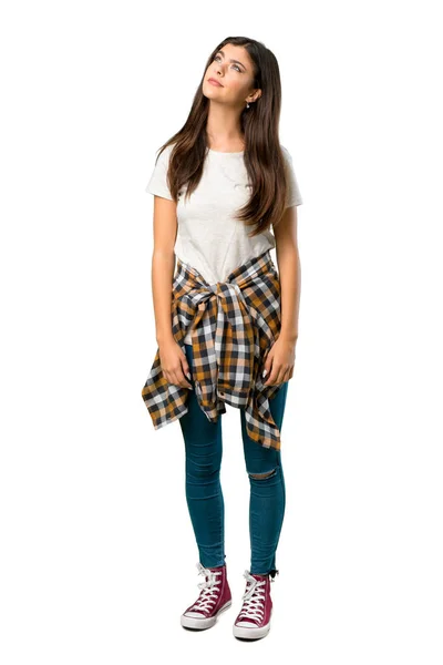 Eine Ganzkörperaufnahme Eines Jugendlichen Mädchens Mit Der Taille Gebundenem Hemd — Stockfoto
