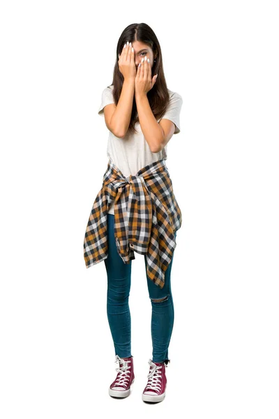 Повнометражний Знімок Дівчини Підлітка Сорочкою Прив Язаною Талії Закриває Очі — стокове фото