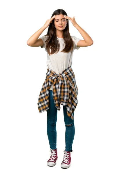 Plan Complet Une Adolescente Avec Une Chemise Attachée Taille Malheureuse — Photo