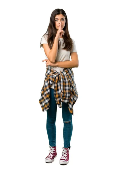 Full Length Shot Teenager Girl Shirt Tied Waist Showing Sign — Stock Photo, Image