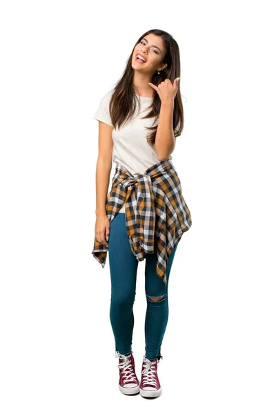 Full Length Shot Teenager Girl Shirt Tied Waist Making Phone — Stock Photo, Image