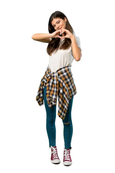 Eine Ganzkörperaufnahme Eines Teenagermädchens Mit Der Taille Gebundenem Hemd Das — Stockfoto