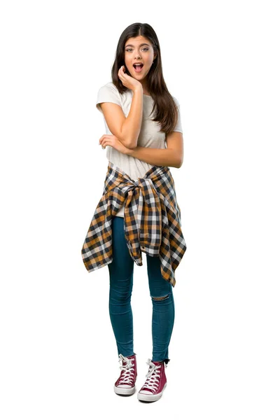 Full Length Shot Teenager Girl Shirt Tied Waist Surprised Shocked — Stock Photo, Image