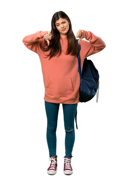 Eine Ganzkörperaufnahme Eines Jugendlichen Mädchens Mit Sweatshirt Und Rucksack Das — Stockfoto
