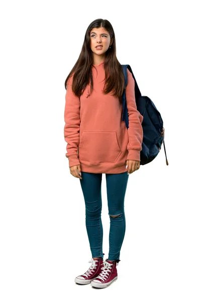 Ein Voller Länge Gedrehtes Teenager Mädchen Mit Sweatshirt Und Rucksack — Stockfoto