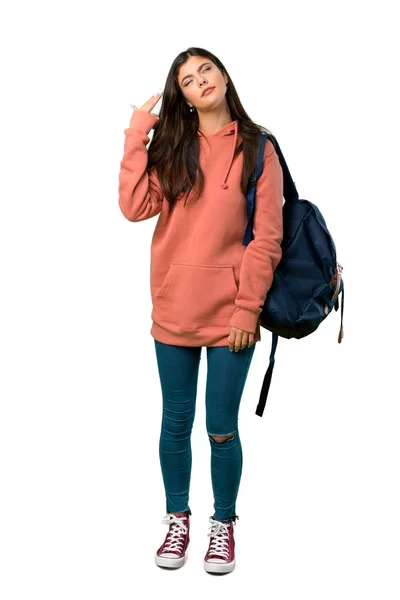 Eine Ganzkörperaufnahme Eines Jugendlichen Mädchens Mit Sweatshirt Und Rucksack Das — Stockfoto