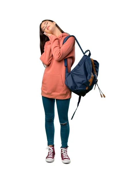 Plan Complet Une Adolescente Avec Sweat Shirt Sac Dos Faisant — Photo