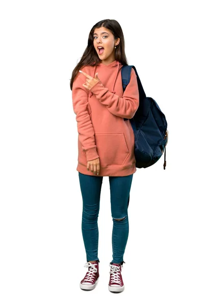 Eine Ganzkörperaufnahme Eines Teenager Mädchens Mit Sweatshirt Und Rucksack Überrascht — Stockfoto