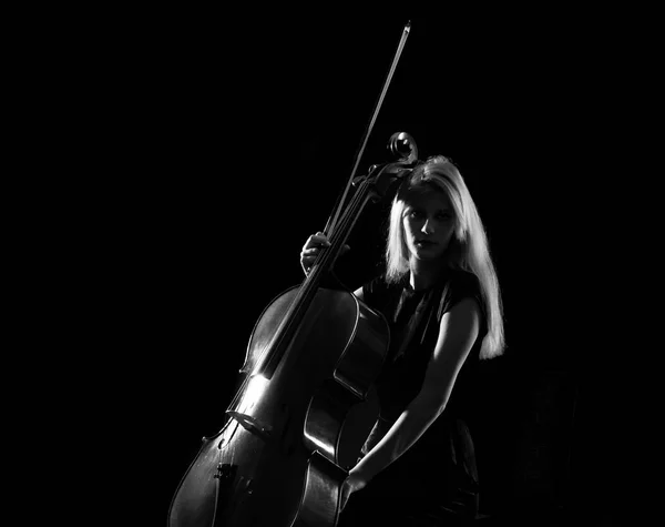 Young Girl Playing Cello Isolated Black Background — Stock Photo, Image