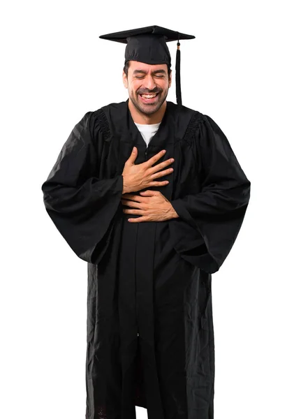 Człowiek Jego Ukończeniu Dzień Uniwersytet Uśmiechający Się Dużo Kładąc Ręce — Zdjęcie stockowe