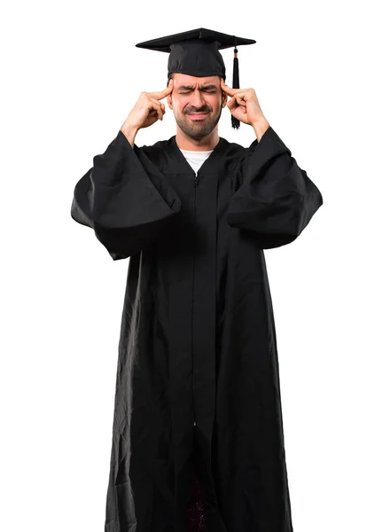 Man Zijn Graduatie Dag Universiteit Ongelukkig Gefrustreerd Met Iets Negatieve — Stockfoto