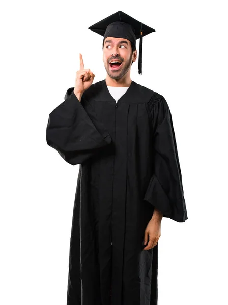 Man Zijn Graduatie Dag Universiteit Willen Realiseert Oplossing Terwijl Een — Stockfoto