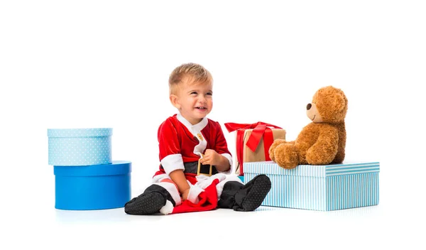 Bebé Adorável Vestido Papai Noel Festas Natal — Fotografia de Stock