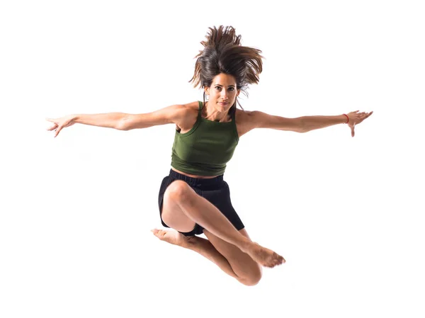 Jovencita Bailando Saltando Estudio Sobre Fondo Aislado —  Fotos de Stock