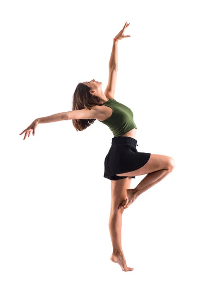 Jovencita Bailando Saltando Estudio Sobre Fondo Aislado —  Fotos de Stock