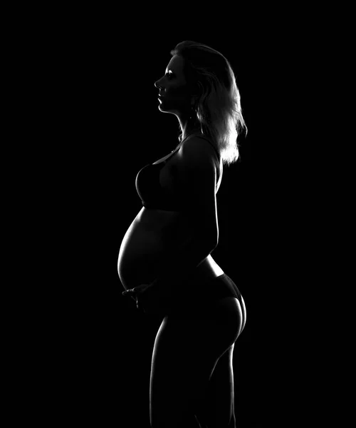 Sylwetka Artystyczny Blond Kobieta Ciąży Białym Tle — Zdjęcie stockowe