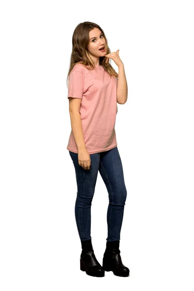 Eine Aufnahme Voller Länge Von Einem Teenager Mädchen Mit Rosa — Stockfoto