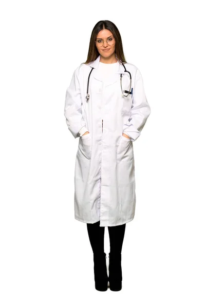 Full Body Young Doctor Woman Glasses Happy — Stock Photo, Image