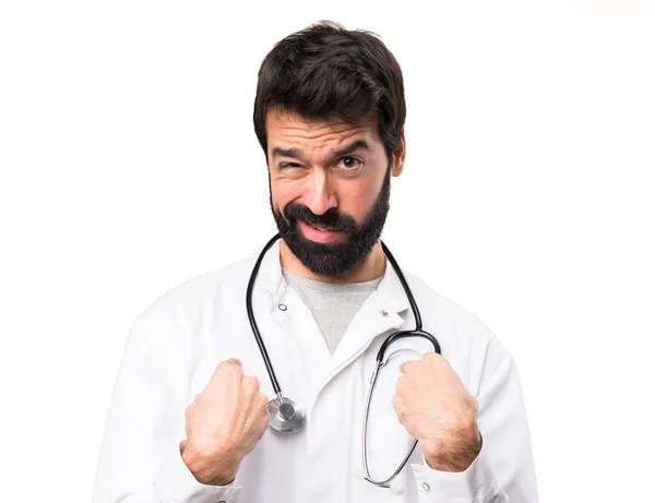 Young Doctor Making Surprise Gesture White Background — Stock Photo, Image