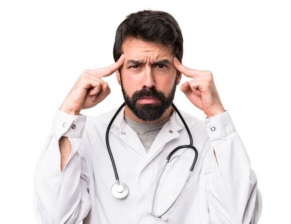 Young Doctor Thinking White Background — Stock Photo, Image