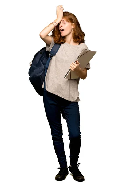 Eine Ganzkörperaufnahme Einer Jungen Rothaarigen Studentin Hat Gerade Etwas Realisiert — Stockfoto