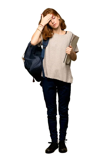 Full Length Shot Young Redhead Student Tired Sick Expression Isolated — Stock Photo, Image
