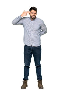 Beyaz arka plan tam uzunlukta atış zarif adamın intihar jest yapma sorunları ile gömlek ile izole