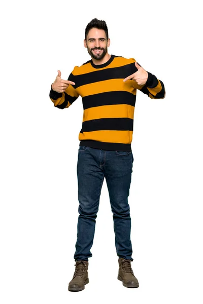 Full Length Shot Handsome Man Striped Sweater Proud Self Satisfied — Stock Photo, Image