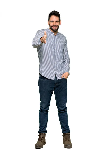 Tiro Completo Homem Elegante Com Camisa Apertando Mãos Para Fechar — Fotografia de Stock