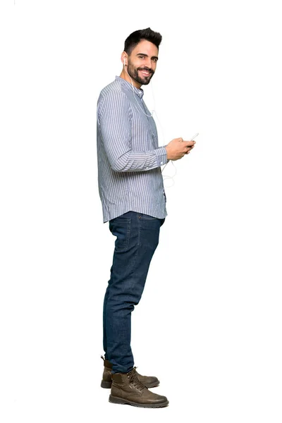 Full Length Shot Elegant Man Shirt Sending Message Mobile Isolated — Stock Photo, Image