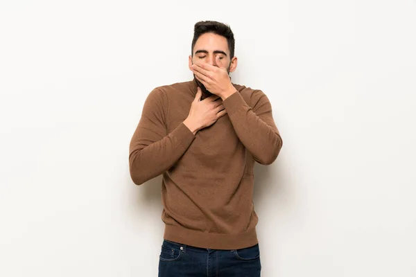 Handsome Man White Wall Suffering Cough Feeling Bad — Stock Photo, Image