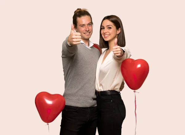 Couple Dans Saint Valentin Donner Pouce Geste Parce Que Quelque — Photo