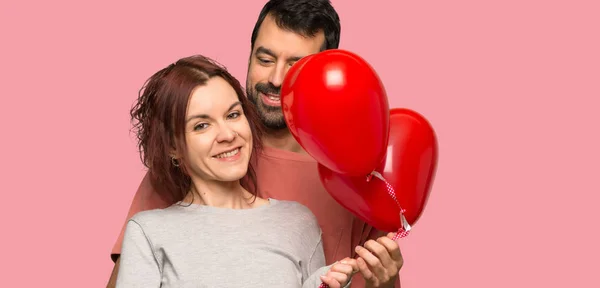 Couple Valentine Day Balloons Heart Shape Isolated Pink Background — Stock Photo, Image