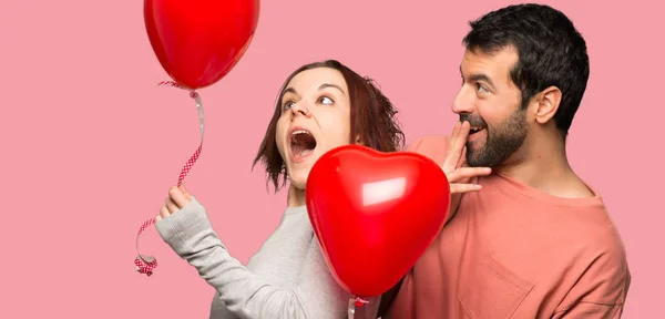 Couple Valentine Day Balloons Heart Shape Isolated Pink Background — Stock Photo, Image