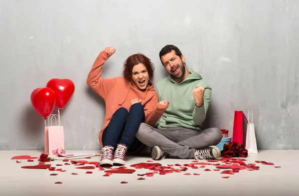 Couple in valentine day celebrating a victory