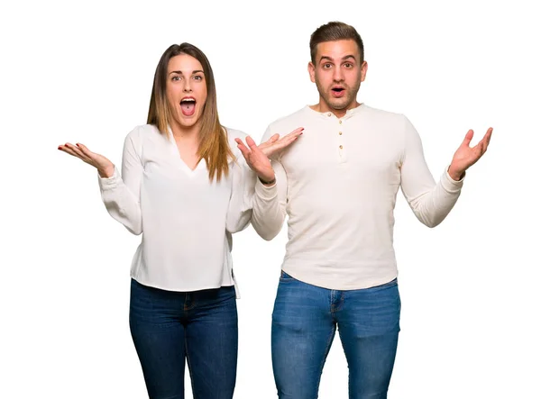 Couple Valentine Day Surprise Shocked Facial Expression — Stock Photo, Image