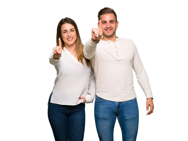 Couple Valentine Day Showing Lifting Finger — Stock Photo, Image