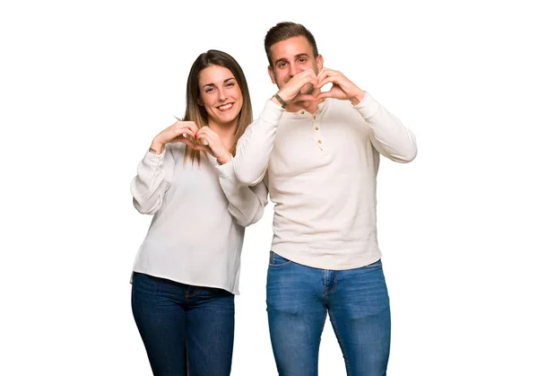 Casal Dia Dos Namorados Fazendo Símbolo Coração Por Mãos — Fotografia de Stock