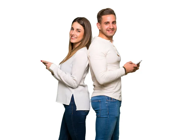 Couple Valentine Day Sending Message Mobile — Stock Photo, Image