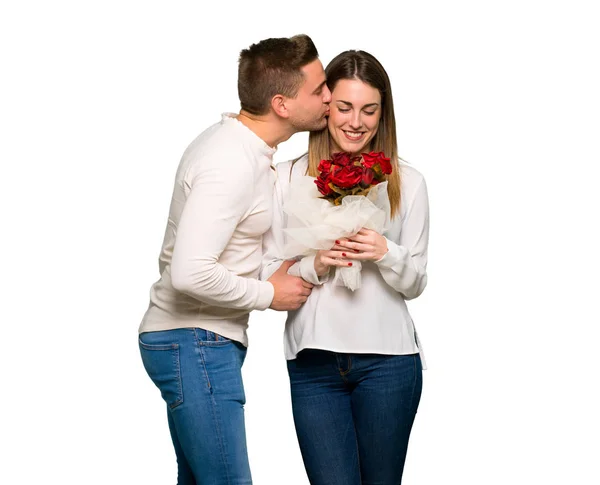 Couple Dans Saint Valentin Avec Des Fleurs — Photo