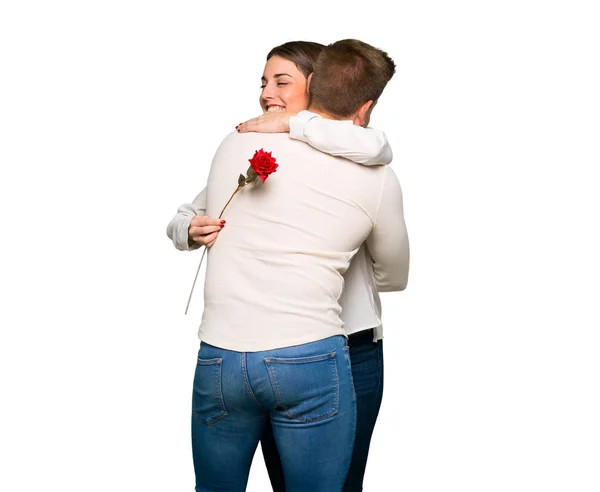 Paar Valentinstag Mit Blumen — Stockfoto