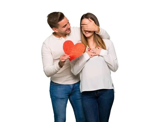 Pár Valentine Den Drží Symbol Srdce — Stock fotografie