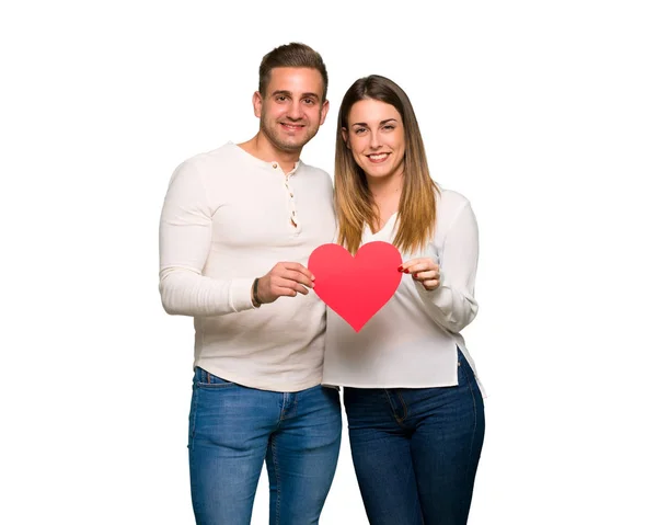 Couple Dans Saint Valentin Tenant Symbole Coeur — Photo