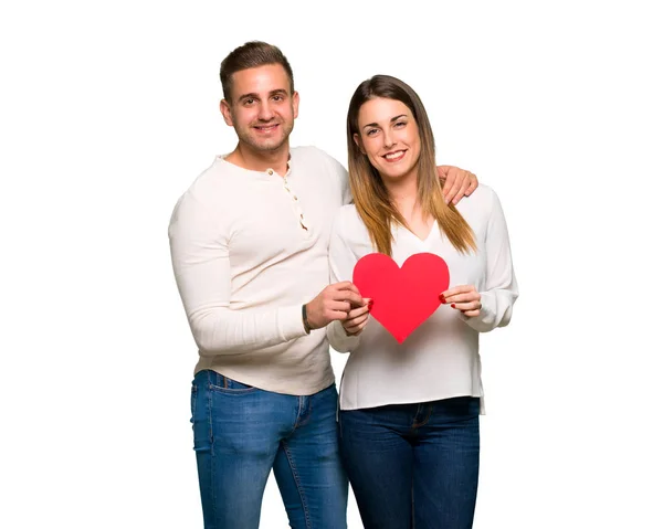 Couple Dans Saint Valentin Tenant Symbole Coeur — Photo