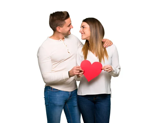 Couple Valentine Day Holding Heart Symbol — Stock Photo, Image