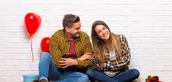 Couple Valentine Day Indoors Keeping Arms Crossed While Smiling — Stock Photo, Image
