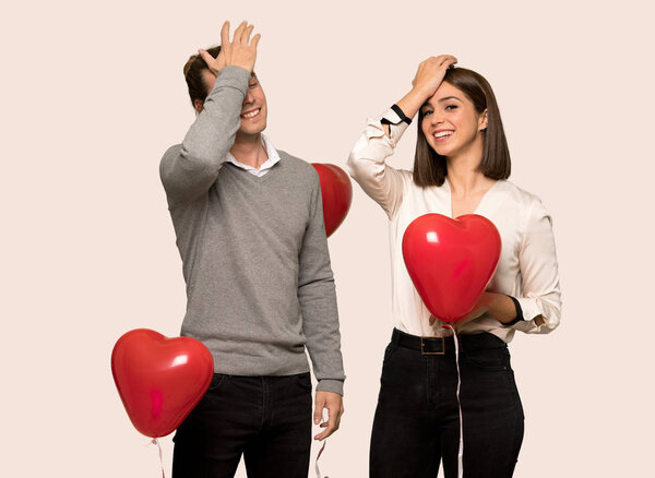 Couple in valentine day has just realized something and has intending the solution over isolated background
